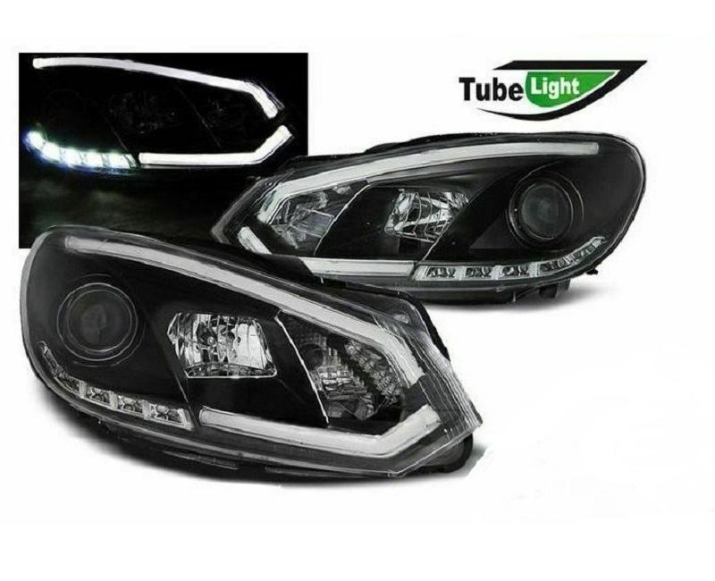 TUBE DIZAJN FAROVI ZA VW GOLF 6 - CRNI-KROM - S LED DNEVNIM SVJETLOM