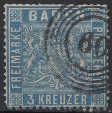 Stara Njemačka / Baden - Definitiv - 3 Kr - Grb - Mi 10b - 1861