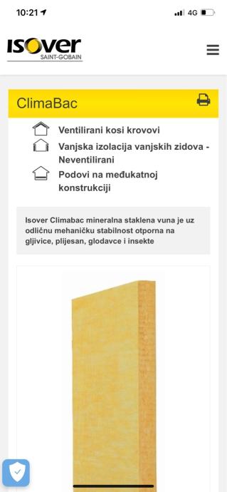 Isover Climabac Mineralna Staklena Vuna 8cm 600x1200 Tvrda