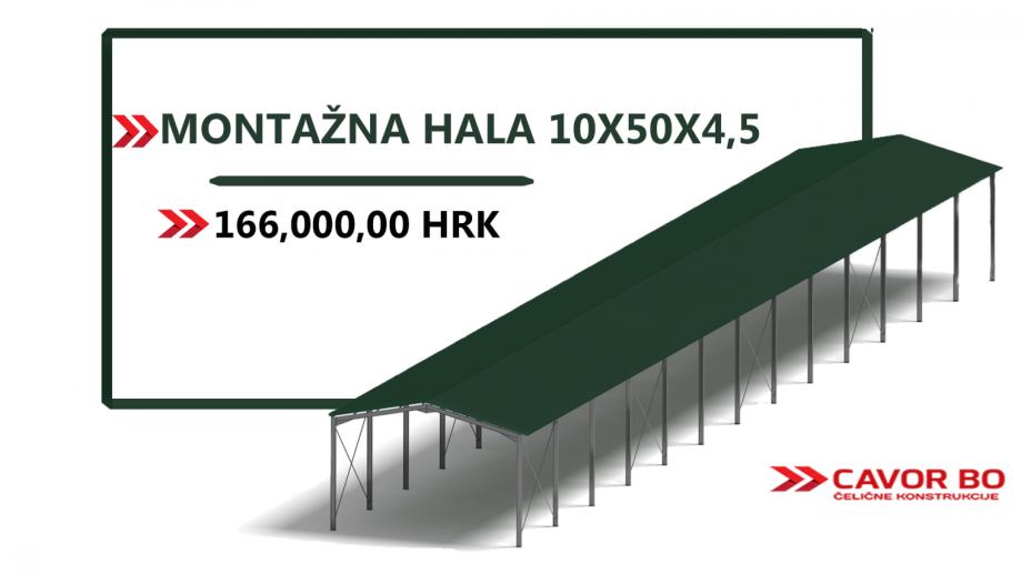 Montažna čelična hala sa pokrovom dim. 10x50x4,5m.