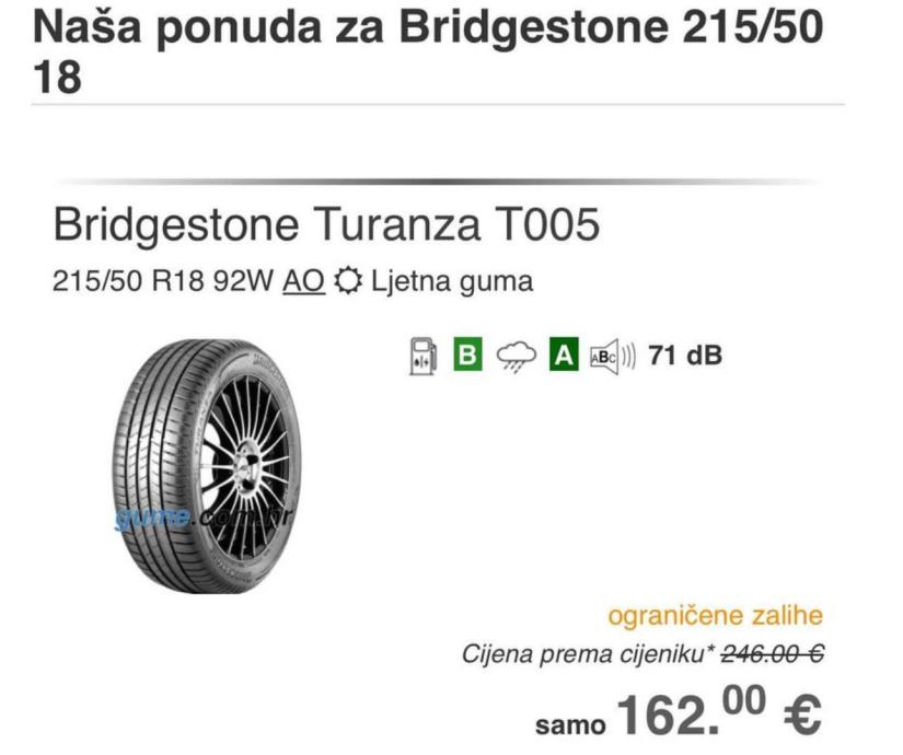 Gume Bridgestone 215/50/18 ljetna 4 kom.