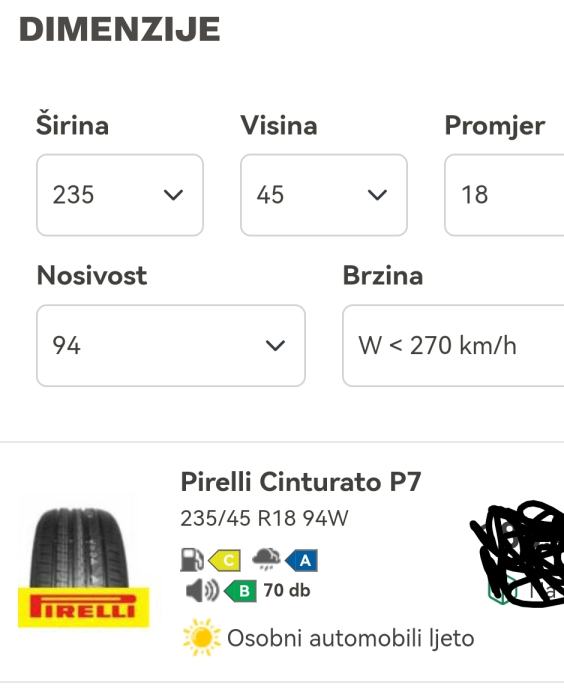 Gume Pirelli 235/45/18 ljetna 1 kom.