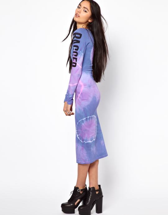 The Ragged Priest Logo Midi Dress in Tie Dye - Cherry garcia / S/M