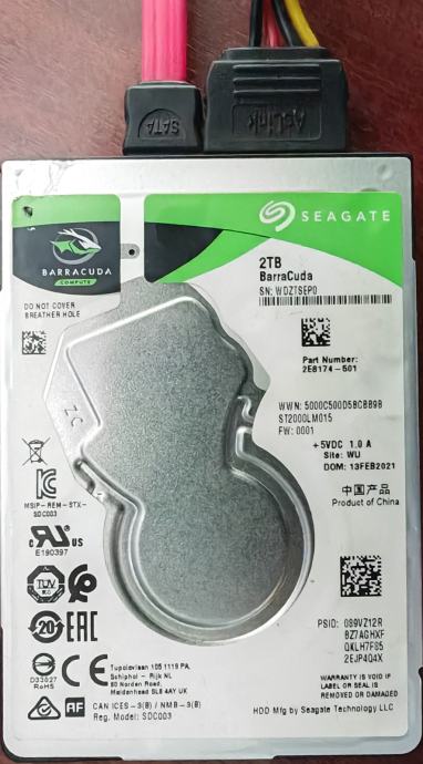 HDD, 2,5 inch, 2 TB Seagate BarraCuda