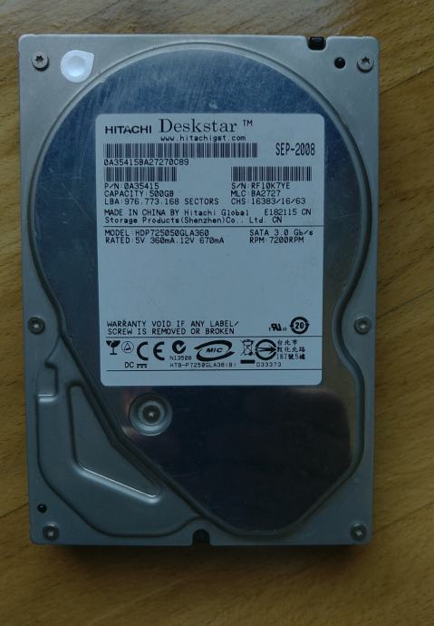 HDD 3.5" Hitachi Deskstar 500 GB, 7200 RPM, SATA II