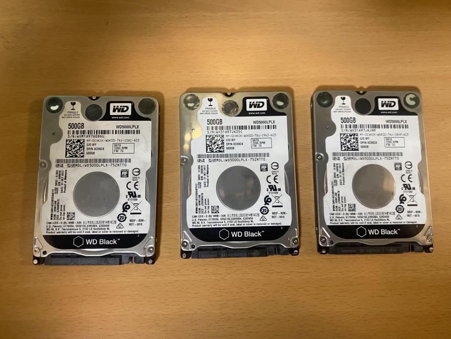 HDD 500GB LOT 3 komada, WD Black, 7200, SATA 3, 2.5", jamstvo