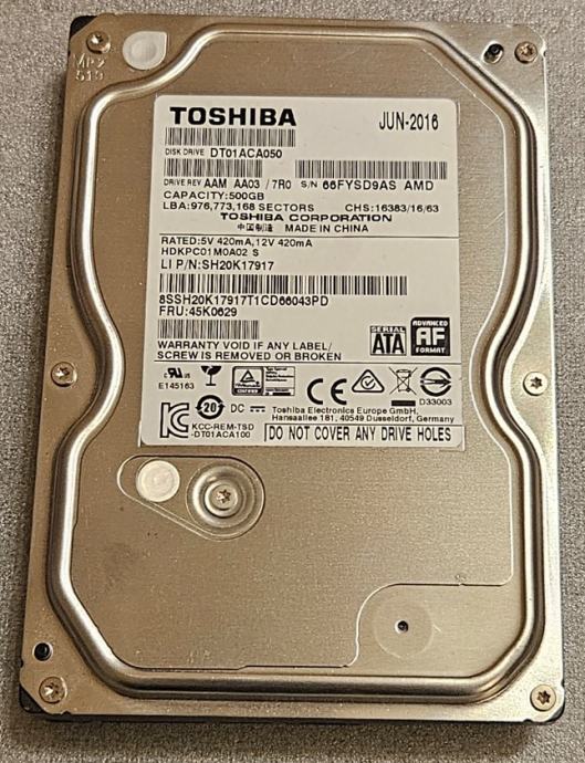 HDD Toshiba 500GB SATA 3.5" 7200RPM 6.0GB/s DT01ACA050