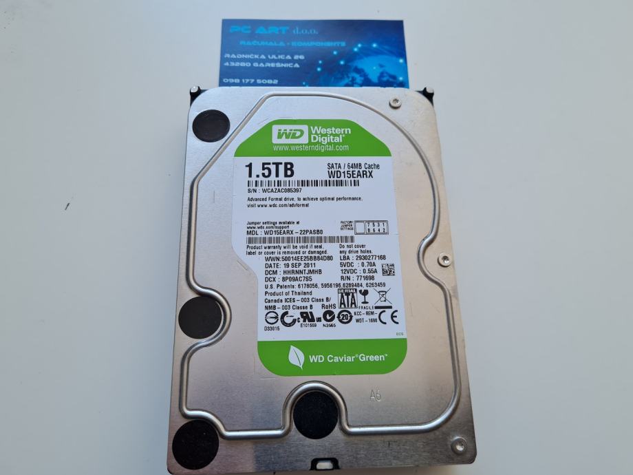 Western Digital Green WD15EARX 1.5TB 1500 GB 3.5" SATA HDD - Račun/ R1