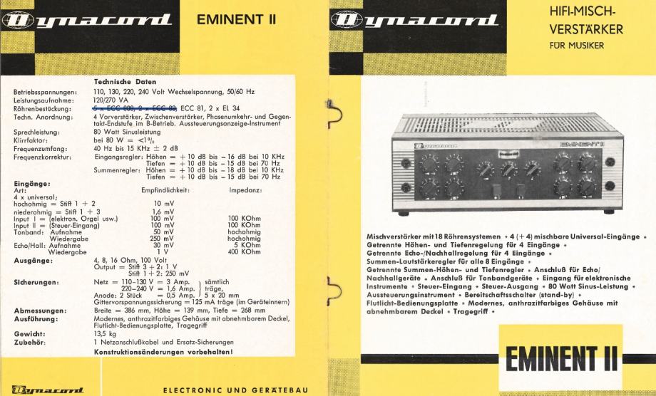 DYNACORD EMINENT ll vintage pojačalo sa  elektronkami ECC81 2x EL34