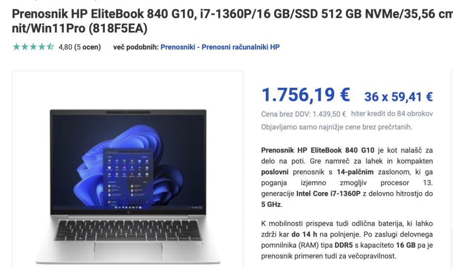 NOVO, ZATVORENO HP EliteBook 840 G10, i7-1360P/16 GB/SSD 512