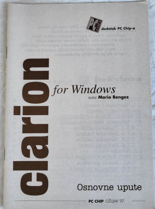 CLARION  FOR  WINDOWS - OSNOVNE  UPUTE - ALAT  ZA  RAZVOJ  APLIKACIJA