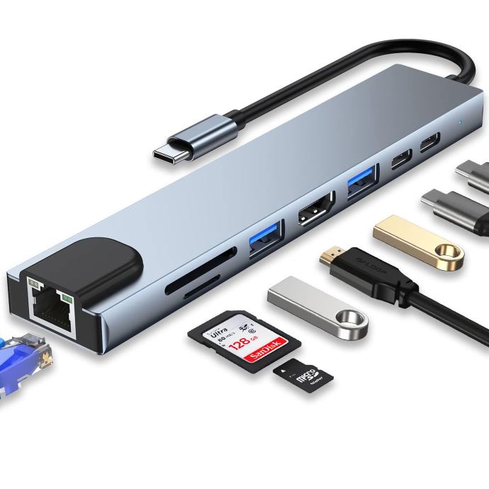 Adapter  USB-C na RJ45 hdmi cd card micro sd 2x3.0usb2x usbc