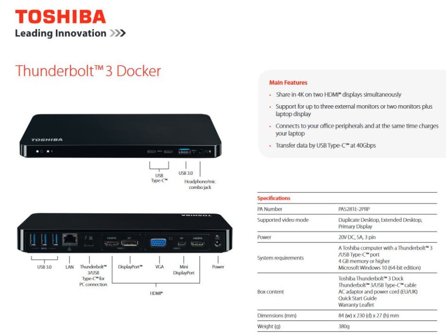 Docking station Toshiba Thunderbolt 3 Docker