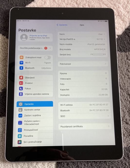 Apple iPad 5 generacija. 32gb, wifi, ispravan