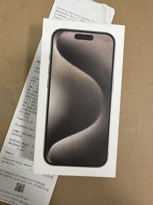 Apple IPhone 15 pro 256gb natural titanium novo vakuum račun