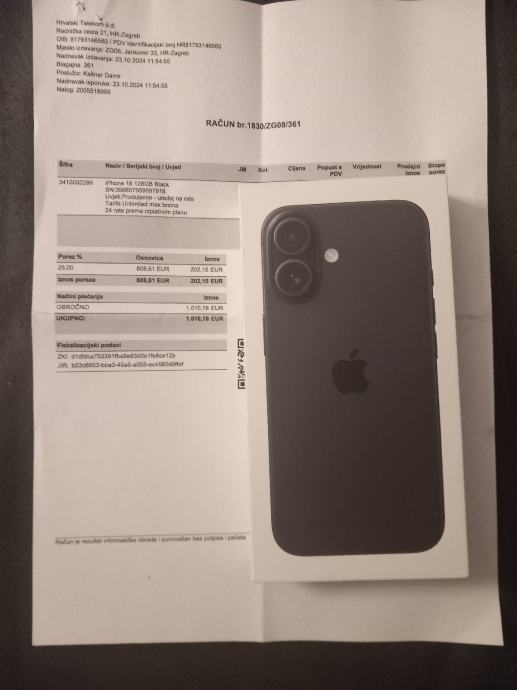 APPLE IPHONE 16 128GB VAKUMIRAN NOVO NOVO GARANCIJA RAČUN DOSTAVA