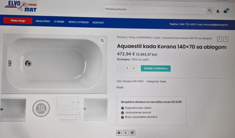 Novo! kada  Korana 140x70 Aquaestil s oblogom