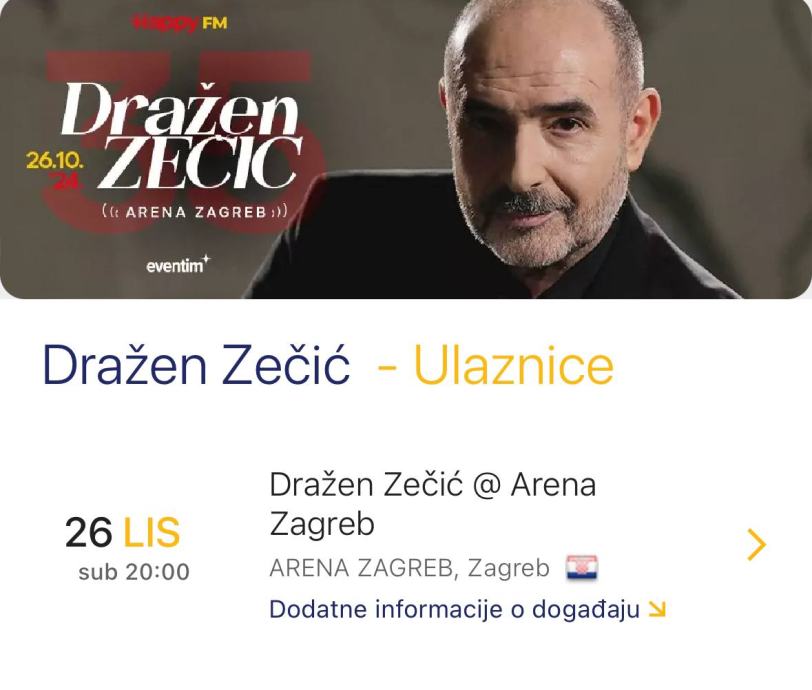 Dražen Zečić, Arena Zagreb, VIP, stol, 6 ulaznica