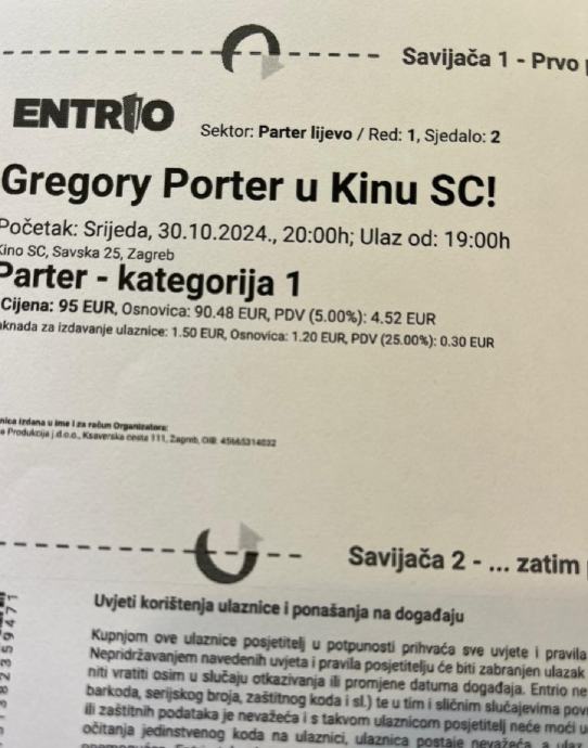 Gregory Porter - ulaznica za koncert