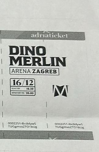 Karta za koncert DINO MERLIN Zg