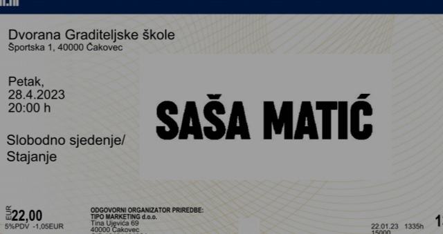 Karta za koncert Saša Matić - Čakovec