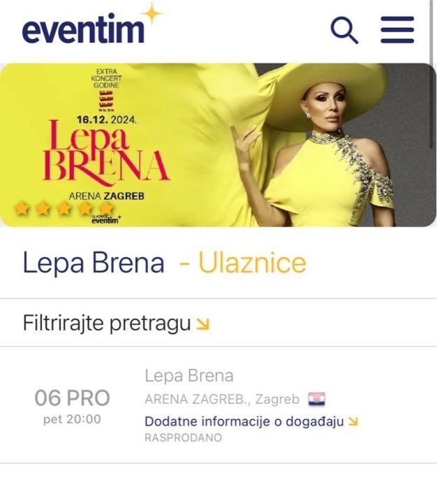 Prodajem 2 karte za Lepa Brena 1. Koncert 6.12.