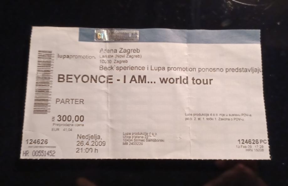 Prodajem ULAZNICU za koncert BEYONCE, I AM... WORL TOUR 26. 4. 2009.