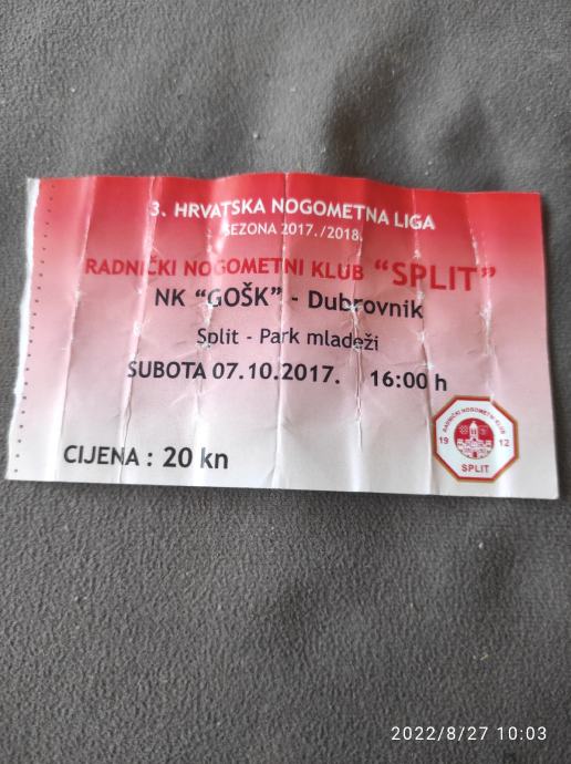 ulaznica RNK Split NK GOŠK 2017