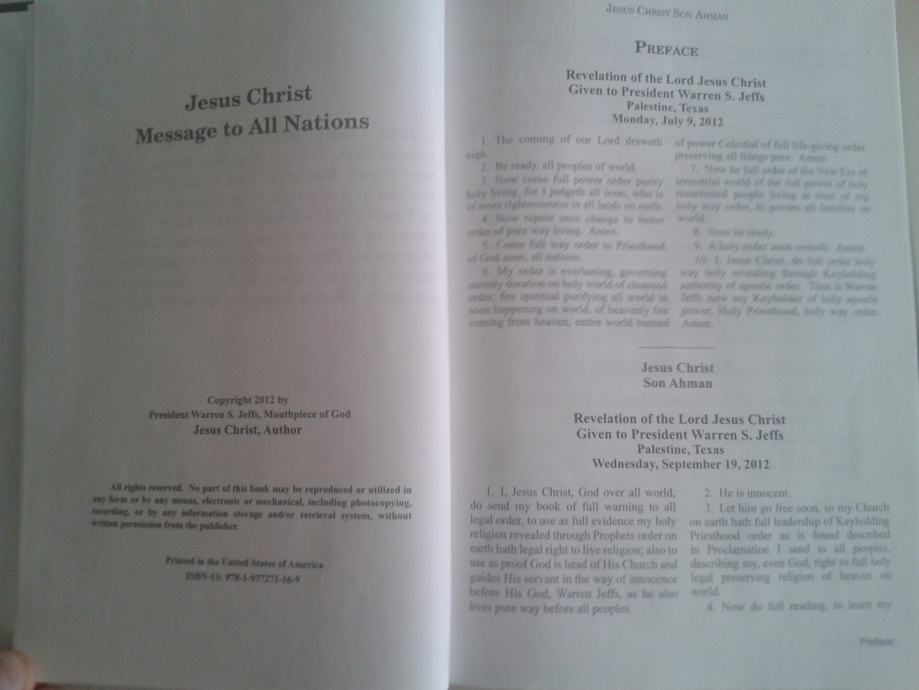 Jesus Christ Message to All Nations by Warren S. Jeffs Hardcover 2012