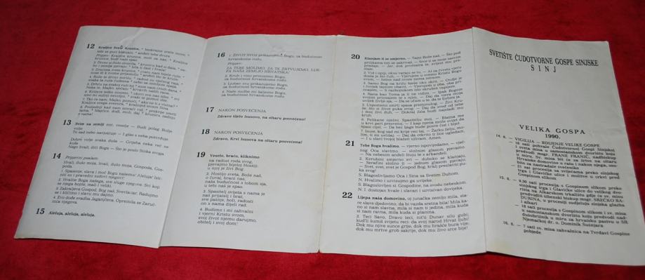 SVETIŠTE ČUDOTVORNE GOSPE SINJSKE  SINJ - 1990g. (1 list)