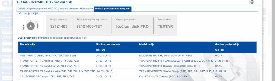 Volkswagen Transporter Zadnji Diskovi I Plo Ice Textar