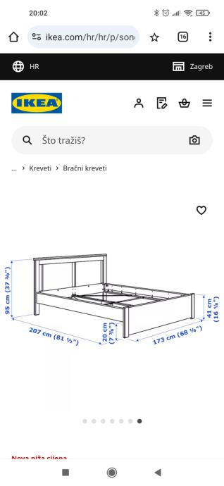 Ikea krevet 160x200 sa podnicama