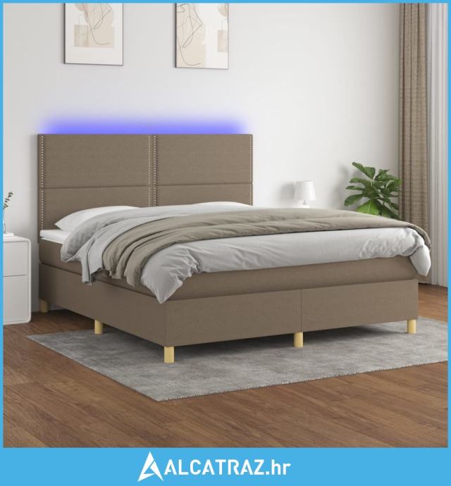 Krevet box spring s madracem LED smeđesivi 180x200 cm tkanina - NOVO