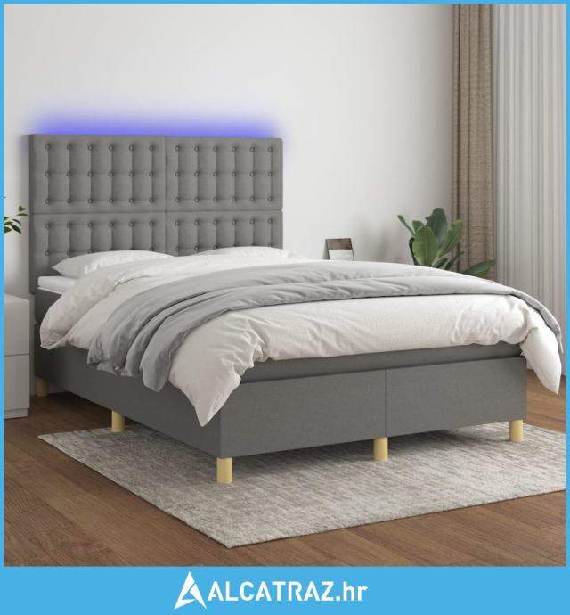 Krevet box spring s madracem LED tamnosivi 140x200 cm tkanina - NOVO