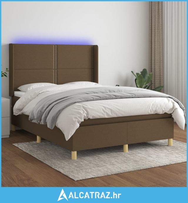 Krevet box spring s madracem LED tamnosmeđi 140x200 cm tkanina - NOVO