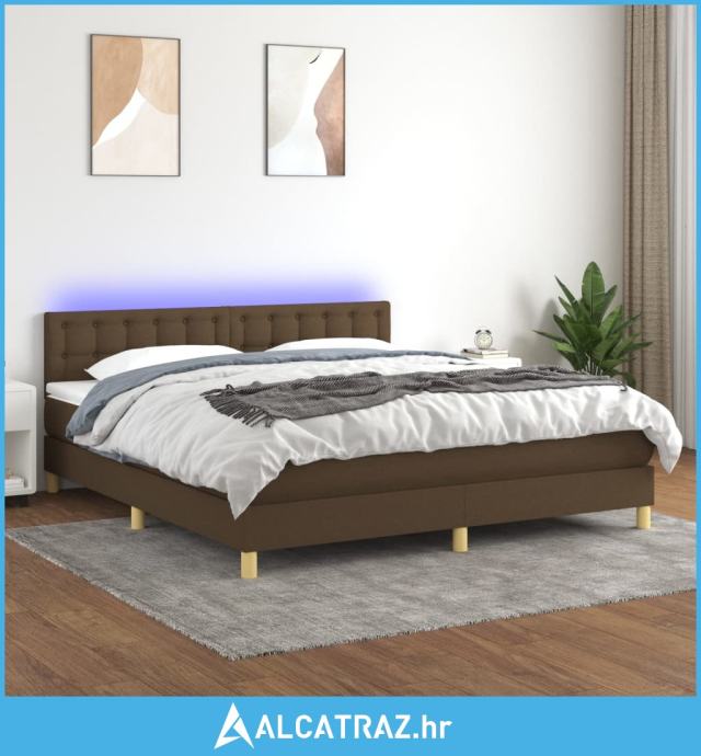 Krevet box spring s madracem LED tamnosmeđi 160x200 cm tkanina - NOVO