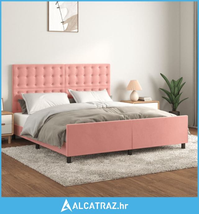 Okvir za krevet s uzglavljem ružičasti 160x200 cm baršunasti - NOVO