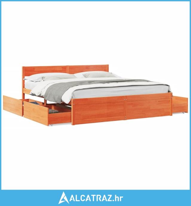 Okvir kreveta s ladicama voštano smeđi 200x200 cm od borovine - NOVO
