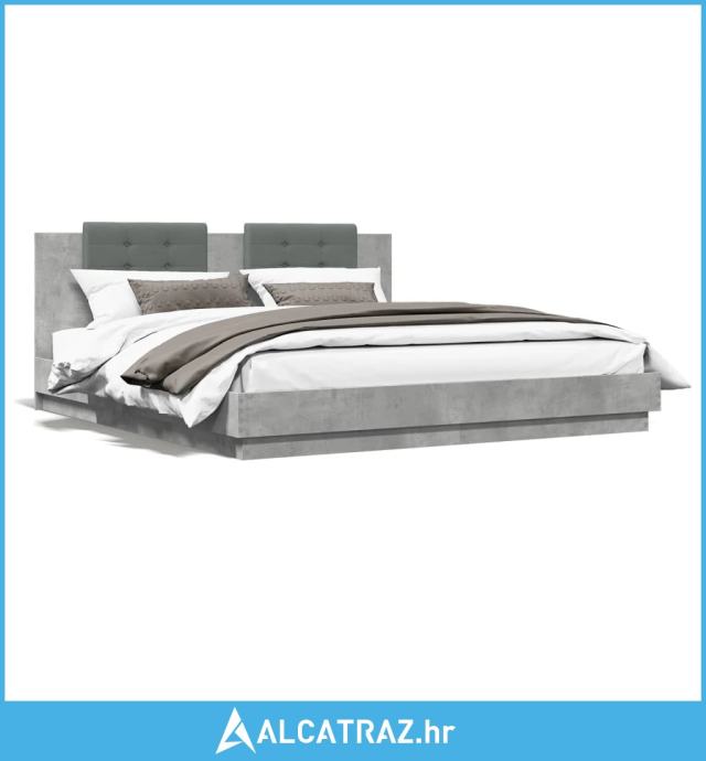 Okvir kreveta s uzglavljem LED siva boja betona 200 x 200 cm - NOVO