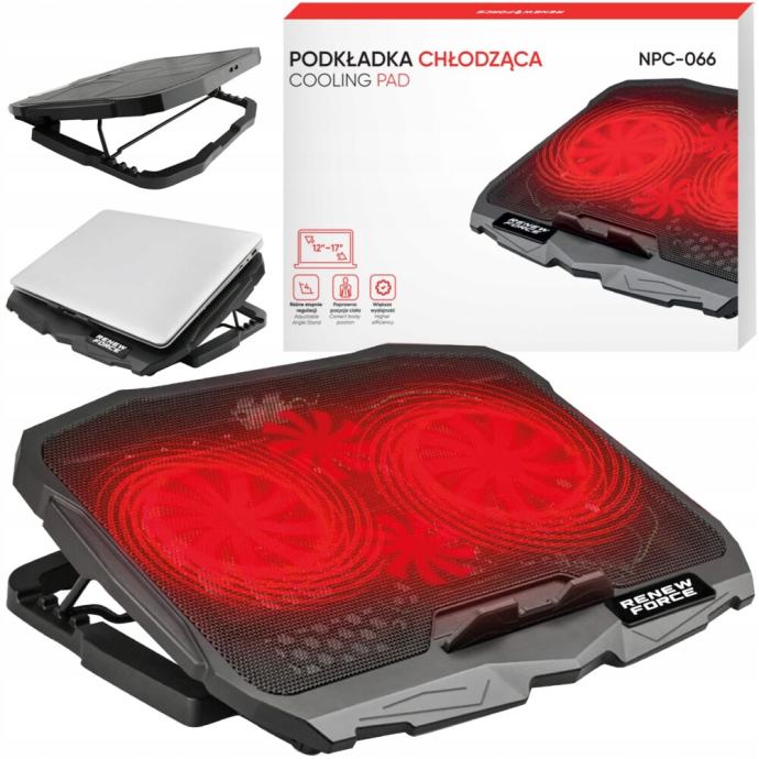 LED crvena rashladna podloga za laptop 4x ventilator 2x USB