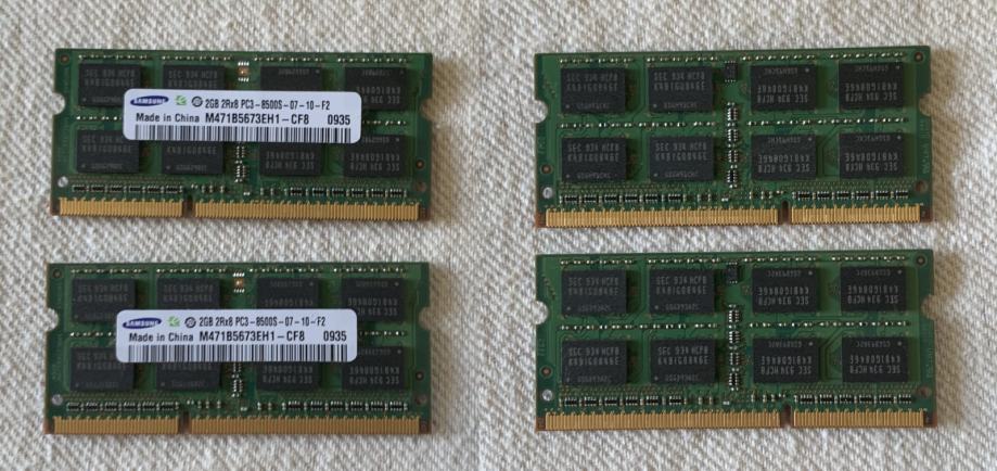 Memorija 2GB 2Rx8 PC3 8500, DDR3 SODIMM, 1066 MHz, 204 pin
