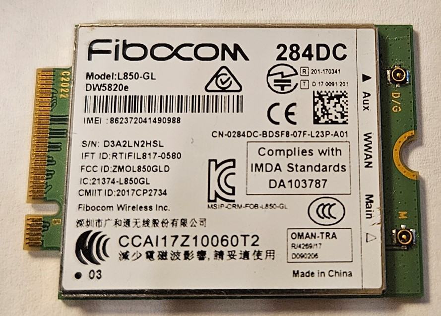 Fibocom L850-GL (Dell DW5820e) 4G LTE Cat9 M.2 Cellular WWAN Module