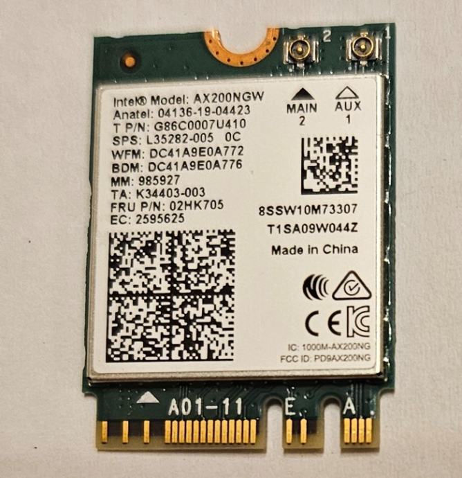 Intel AX200NGW wifi 6 bluetooth 5.1 M.2 2230 rabljeno testirano