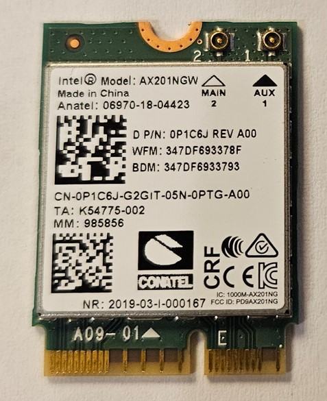 Intel AX201NGW Wi-Fi 6 AX201 Wireless Card Bluetooth 5.1 M2