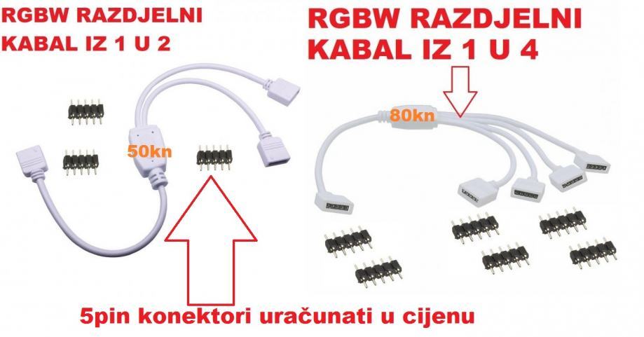 RGBW razdjelni kabal iz 1 u 2 ILI 4 smjera za LED traku RGBW 5050smd