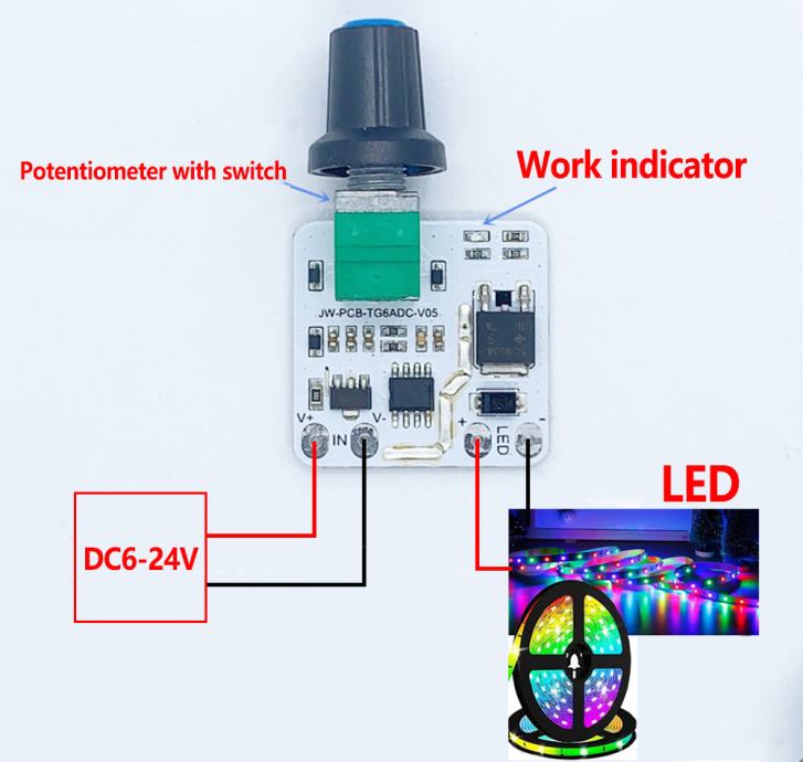 Dimmer za LED rasvjetu, LED trake 6-24V, 1 kanal, max. 5A