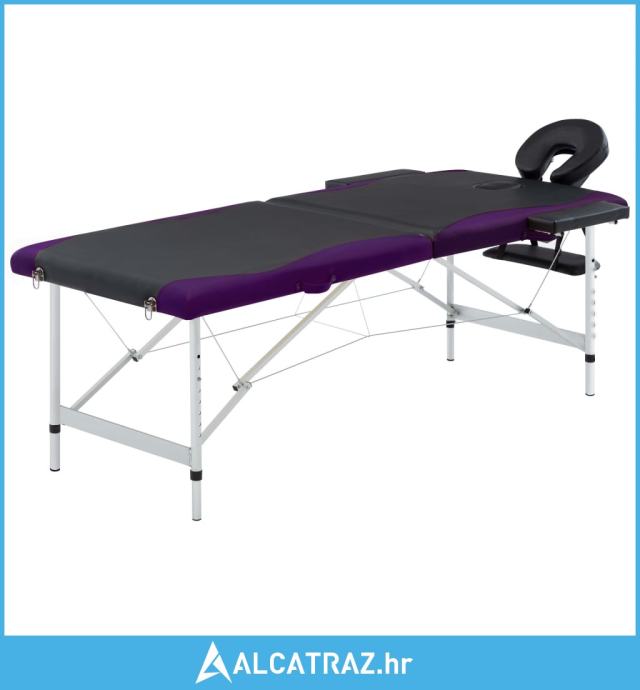 Sklopivi masažni stol s 2 zone aluminijski crno-ljubičasti - NOVO