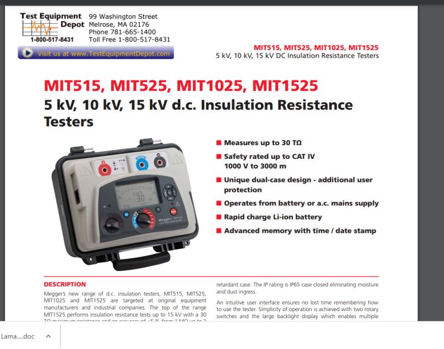 Megger MIT515 5 kV DC Insulation Resistance Tester