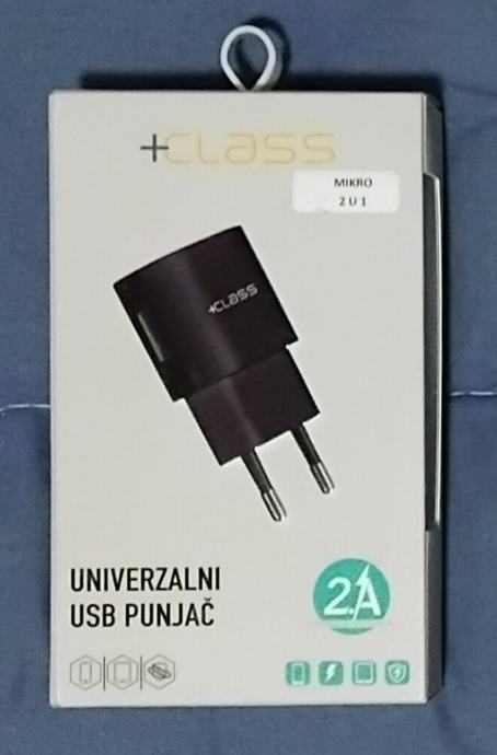 Kućni punjač +class usb 2.1A + usb kabel mikro crni