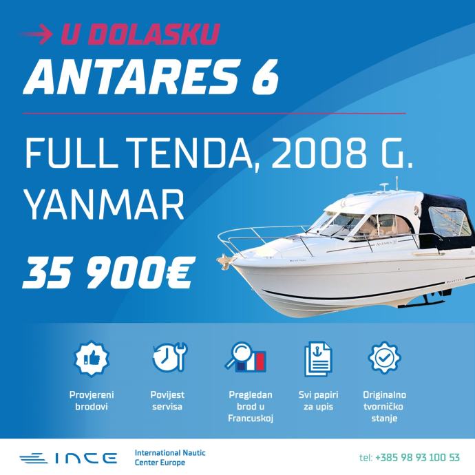 !!! U DOLASKU !!! ANTARES 6, YANMAR 110, FULL TENDA, WINCH, FRIŽ...